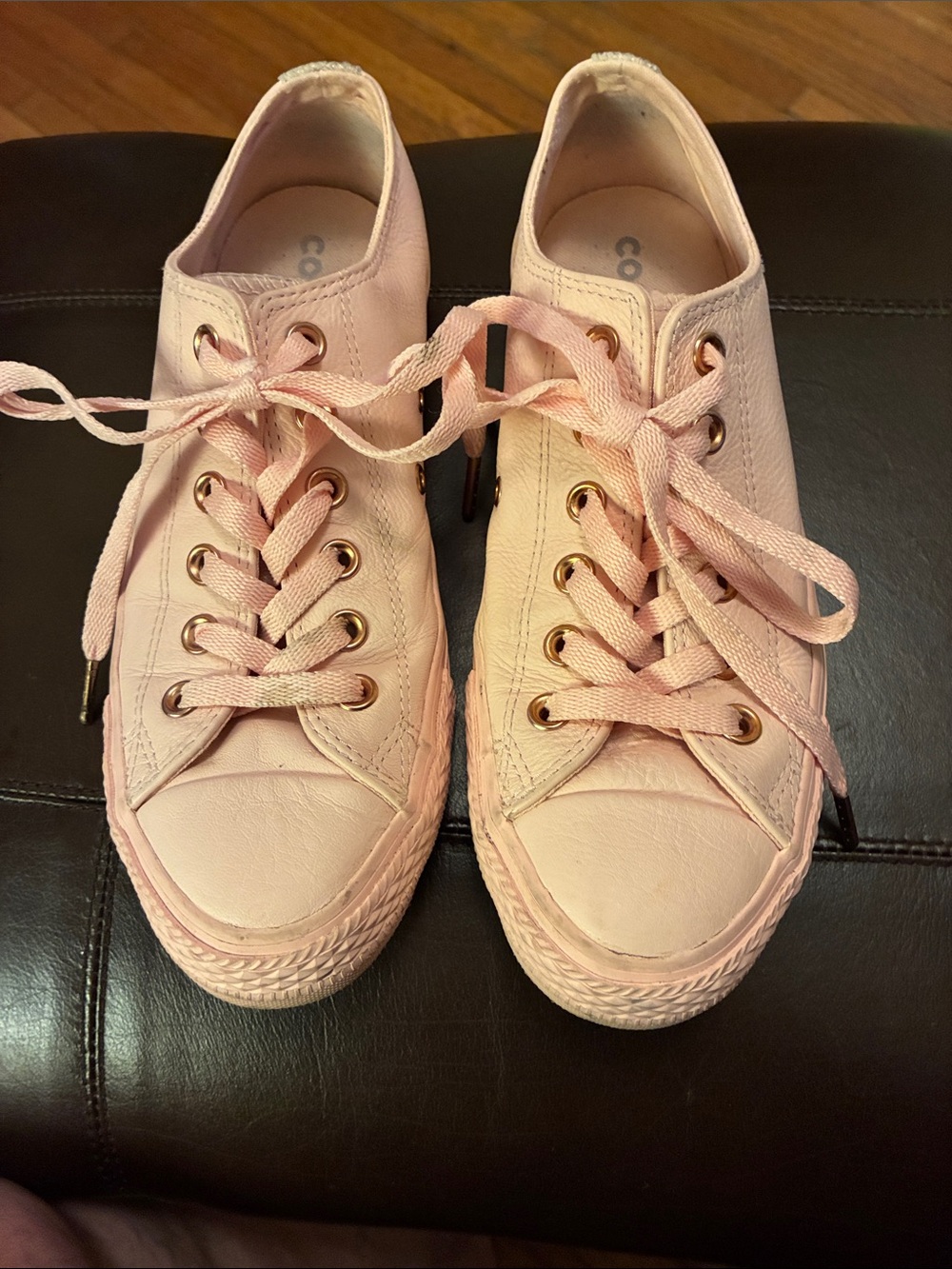 Converse Light Pink Low-Top Sneakers with Gold Eyelets